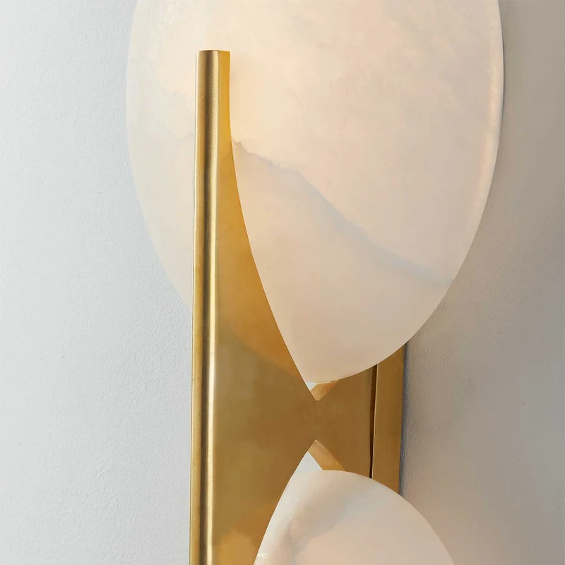 Asteria - Applique murale LED en albâtre et laiton, style art déco, H 53 cm