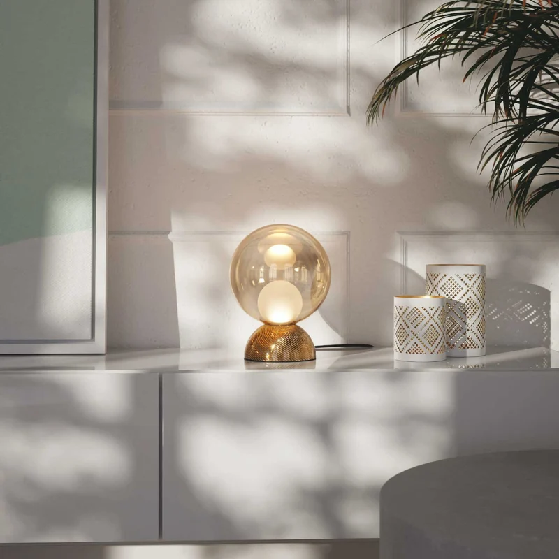 Charm - Lampe à poser en verre et acier, style contemporain