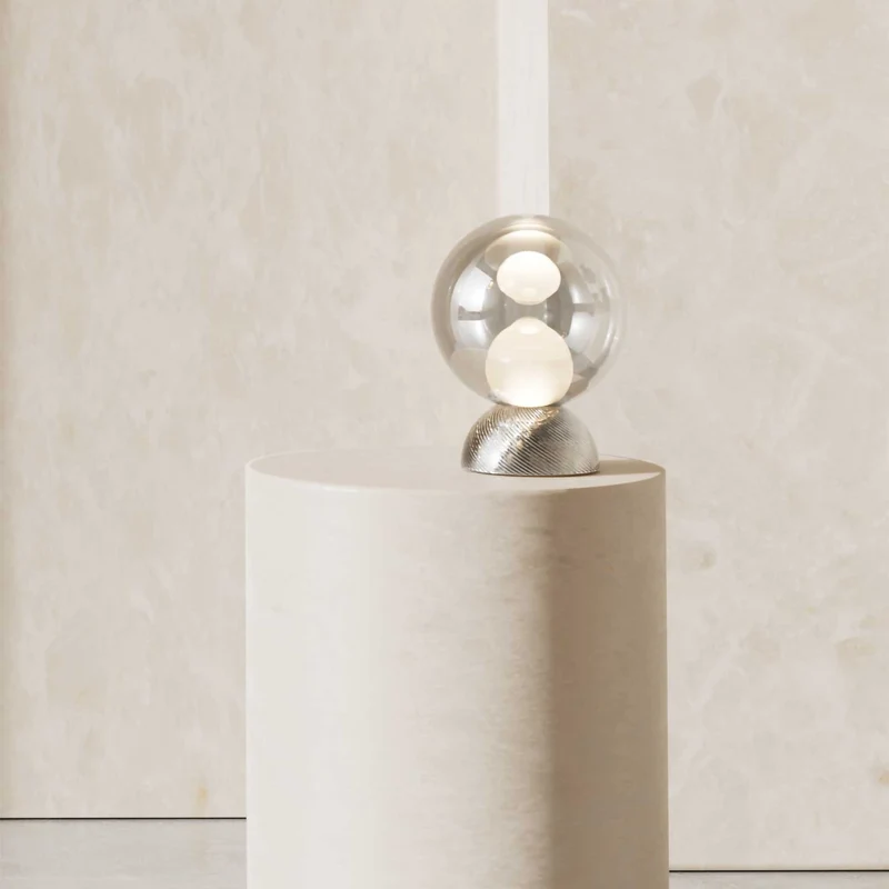 Charm - Lampe à poser en verre et acier, style contemporain
