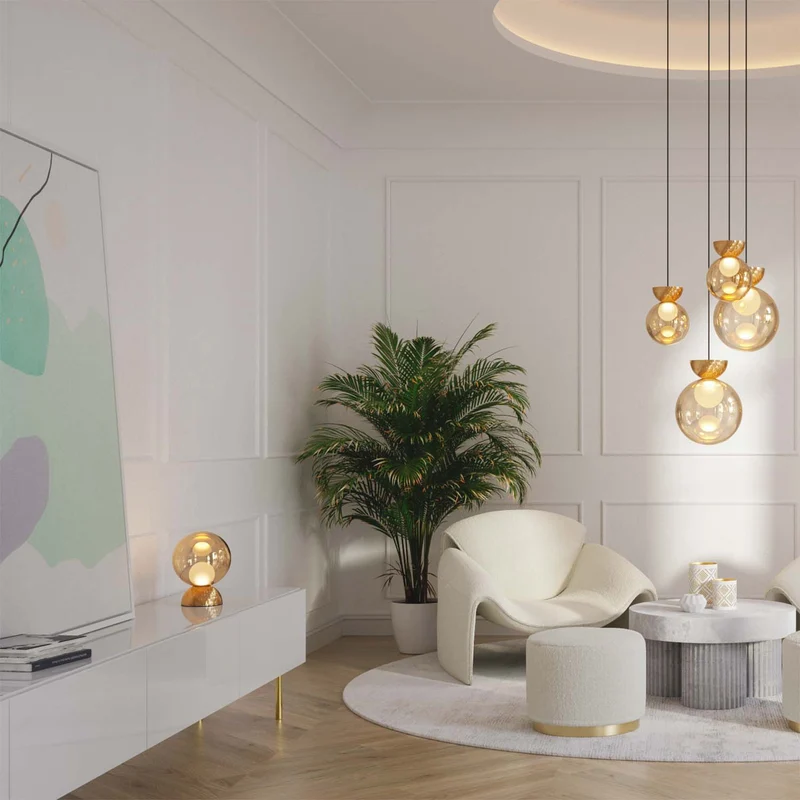 Charm - Lampe à poser en verre et acier, style contemporain