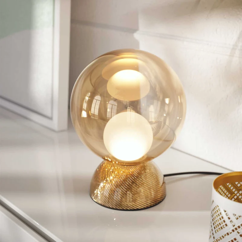 Charm - Lampe à poser en verre et acier, style contemporain