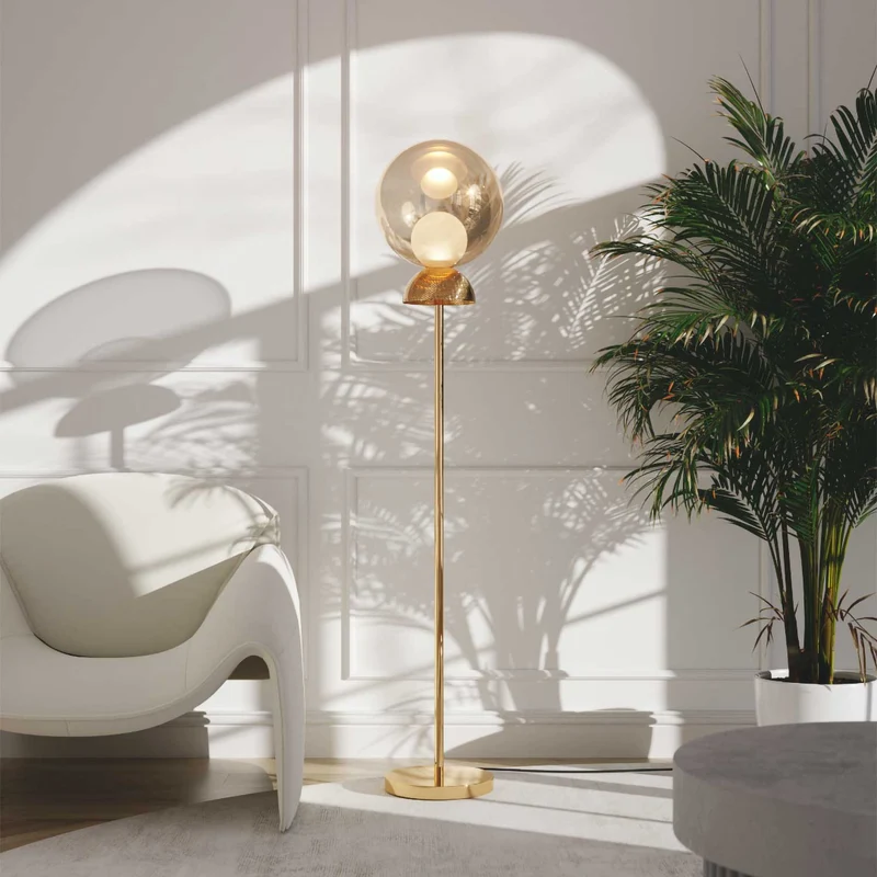 Charm - Lampadaire en verre et acier, style contemporain