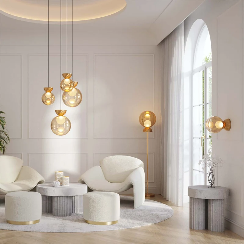 Charm - Lampadaire en verre et acier, style contemporain