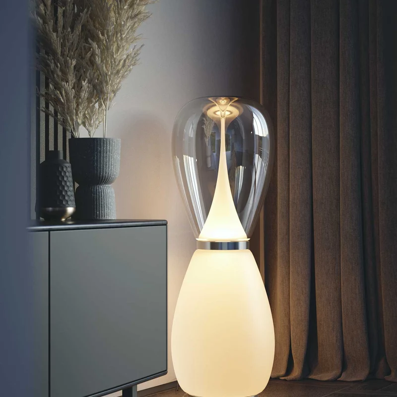 Bond - Lampadaire en verre sablé et laiton, style contemporain