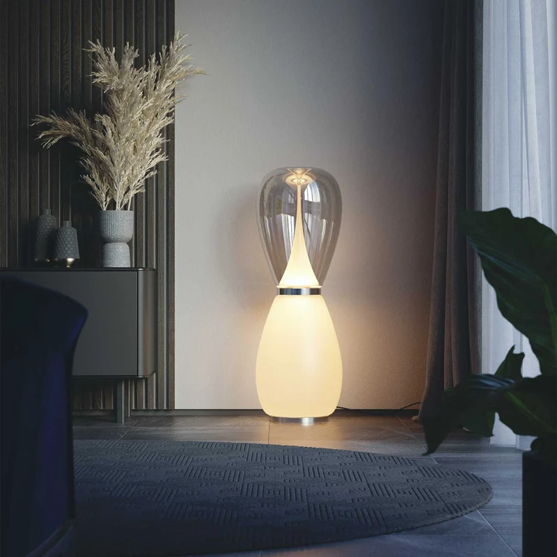 Bond - Lampadaire en verre sablé et laiton, style contemporain