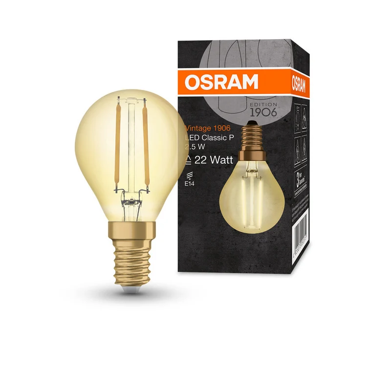 OSRAM VINTAGE 1906® Lampada LED LED CLASSIC P 2.5W 824 Oro E14, 220 lm, 2400 K, Luce Comfort Calda