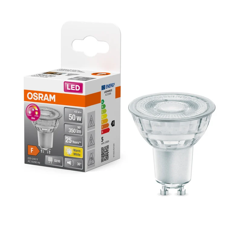 OSRAM LED Lampada LED SUPERSTAR PAR16 GLOWdim 4.5W 827 GU10, 350 lm, 1800…2700 K, Bianco caldo
