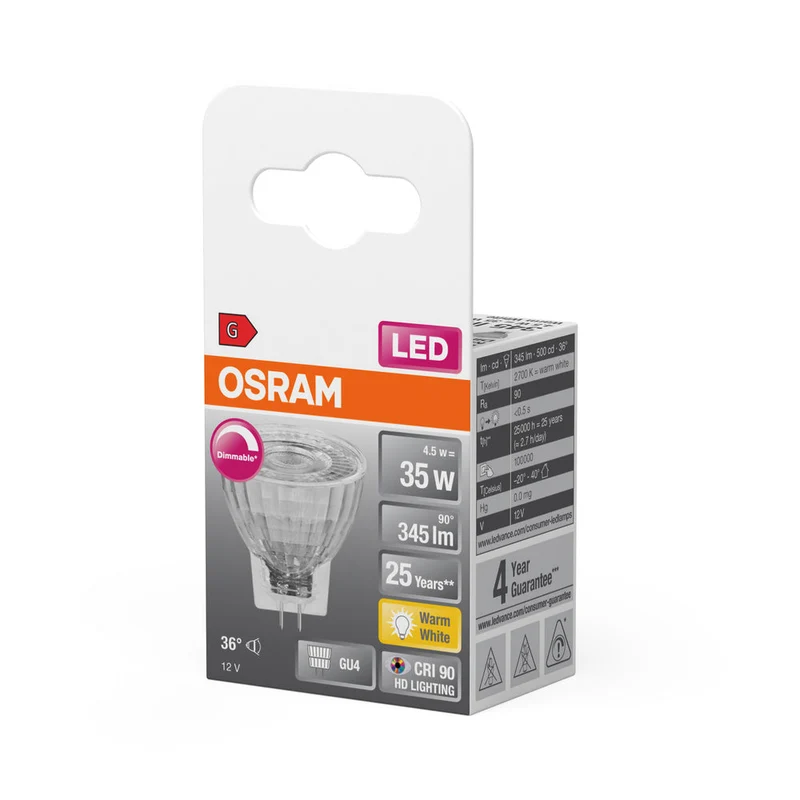 OSRAM LED Lampada LED SUPERSTAR MR11 12 V 4.5W 927 GU4, 345 lm, 2700 K, Bianco caldo