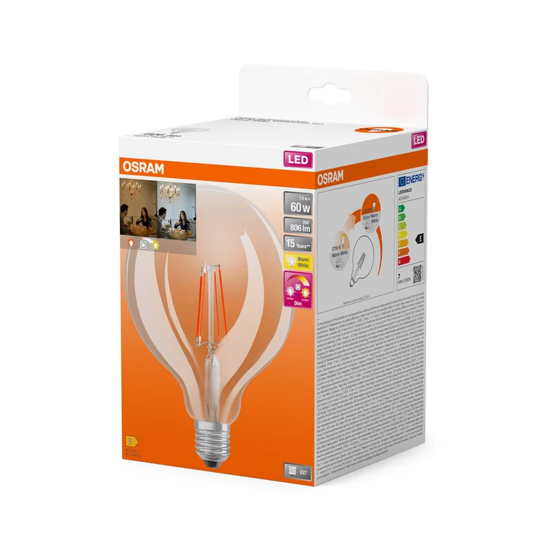 OSRAM LED Lampada LED SUPERSTAR CLASSIC GLOBE GLOWdim 7W 822…827 E27, 806 lm, 2200…2700 K, Bianco Caldo Regolabile