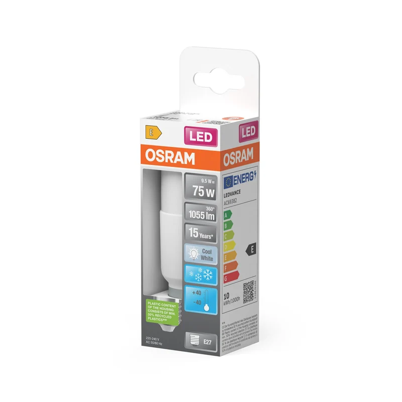 OSRAM LED Lampada LED STAR STICK 9.5W 840 Satinata E27 Ice, 1055 lm, 4000 K, Bianco Freddo