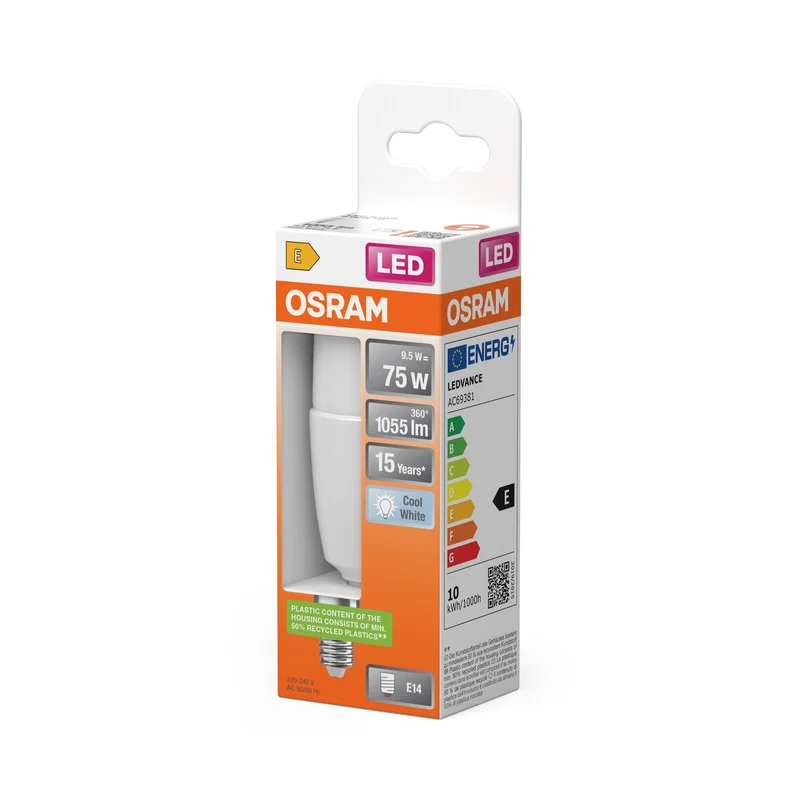 OSRAM LED Lampada LED STAR STICK 9.5W 840 Satinata E14, 1055 lm, 4000 K, Bianco Freddo
