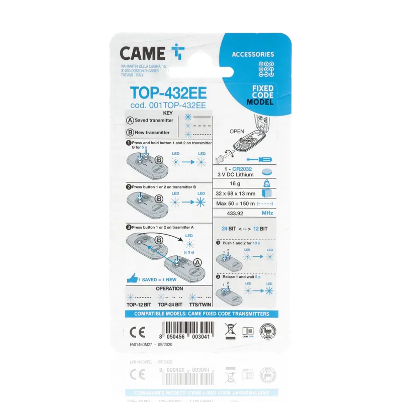 CAME TOP-432EE - Telecomando a due canali per cancelli automatici