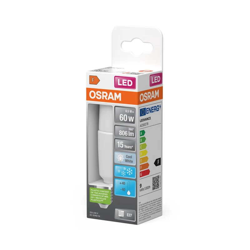 OSRAM LED Lampada LED STAR STICK 8.5W 840 Satinata E27 Ghiaccio, 806 lm, 4000 K, Bianco Freddo