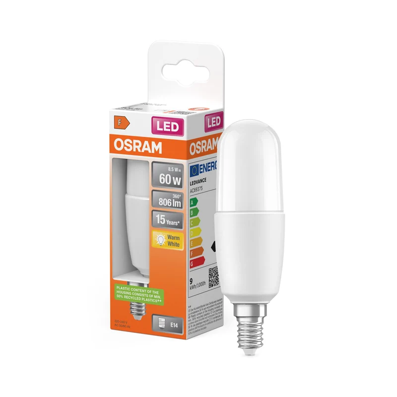 OSRAM LED Lampada LED STAR STICK 8.5W 827 Satinata E14, 806 lm, 2700 K, Bianco caldo