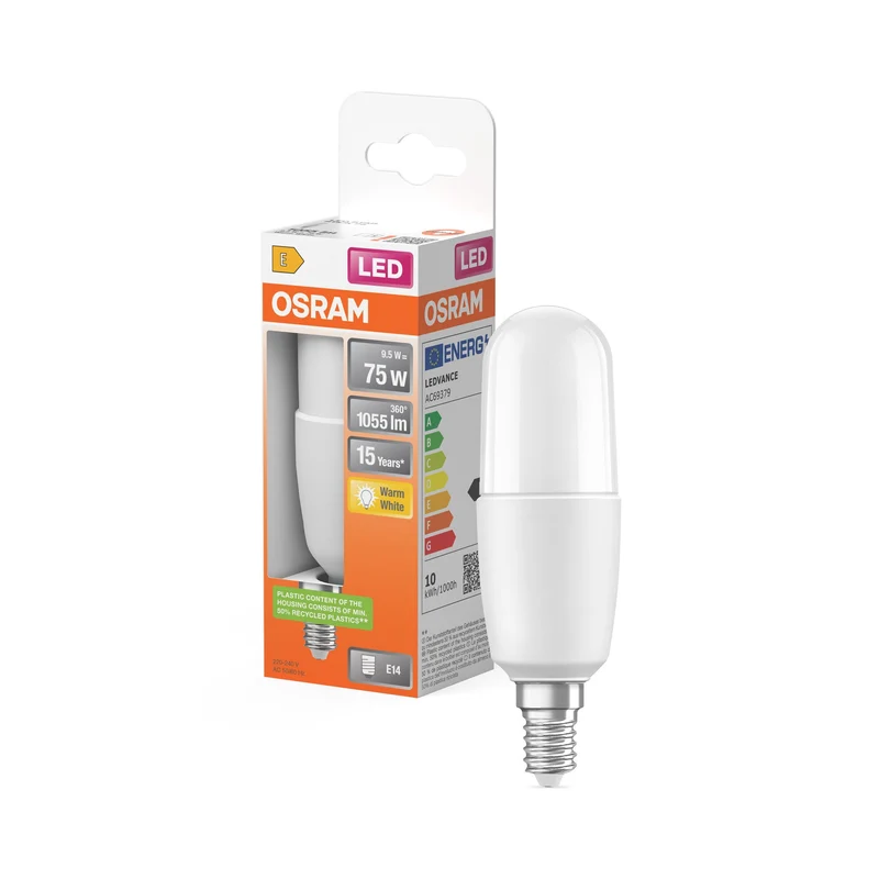 OSRAM LED Lampada LED STAR STICK 9.5W 827 Satinata E14, 1055 lm, 2700 K, Bianco caldo
