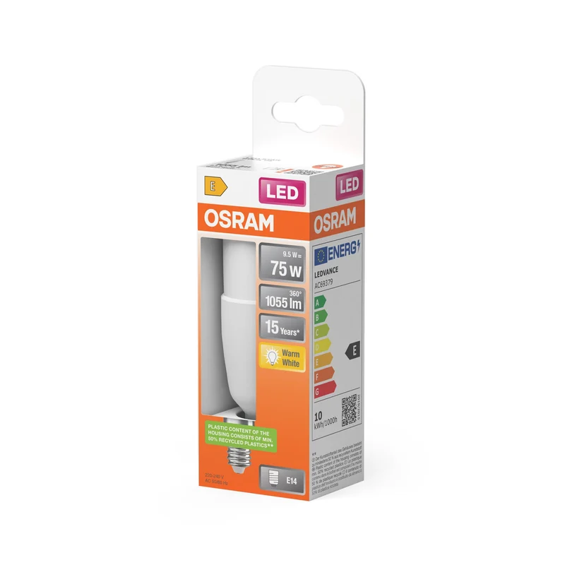 OSRAM LED Lampada LED STAR STICK 9.5W 827 Satinata E14, 1055 lm, 2700 K, Bianco caldo