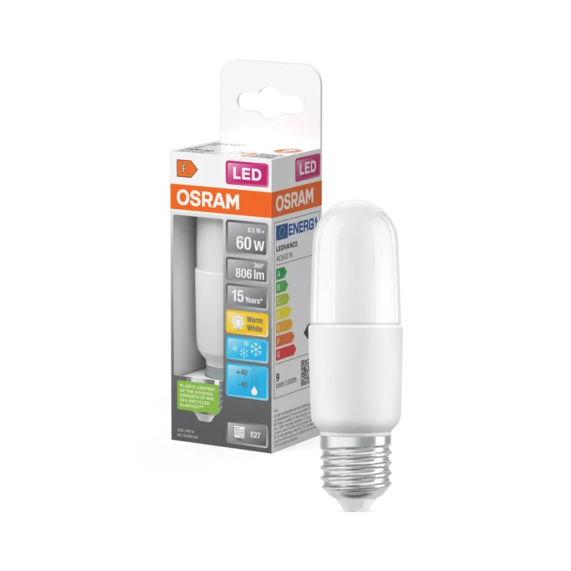OSRAM LED Lampada LED STAR STICK 8.5W 827 Satinata E27 Freddo, 806 lm, 2700 K, Caldo