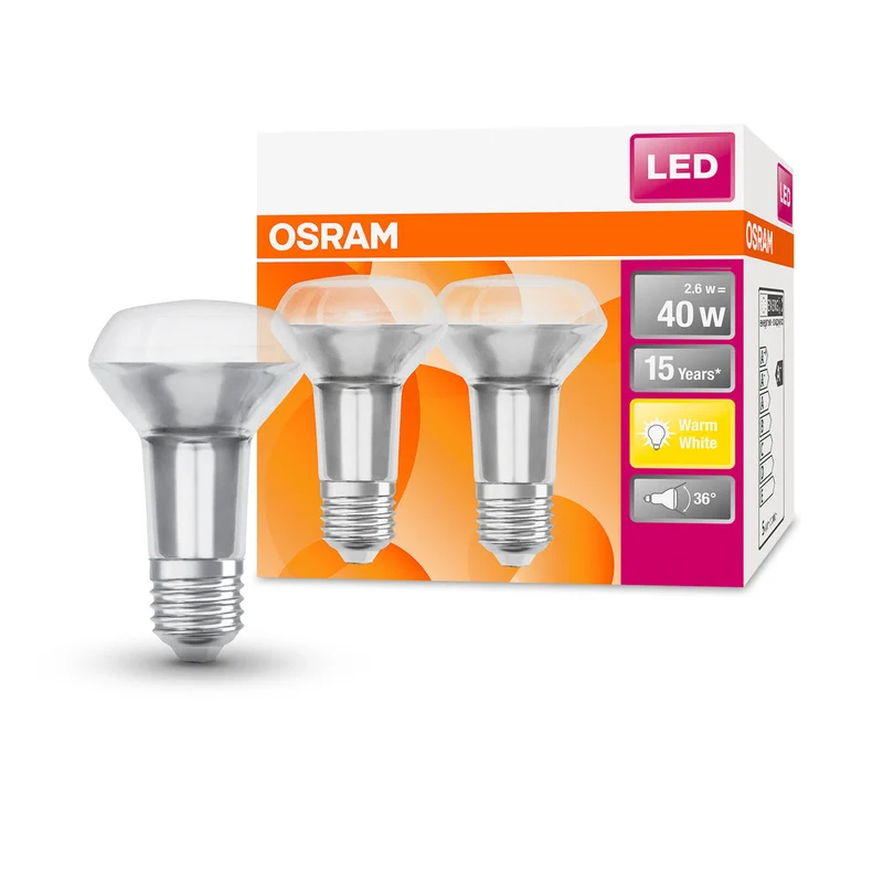 OSRAM LED Lampada LED STAR R63 2.9W 827 E27, 210 lm, 2700 K, Bianco caldo, Confezione da 2