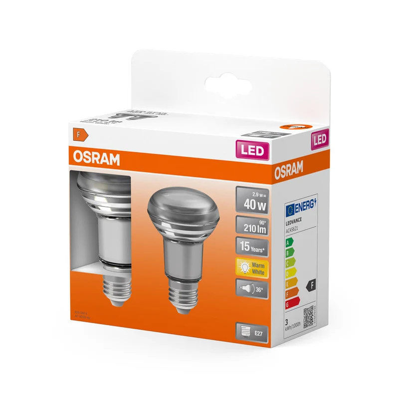 OSRAM LED Lampada LED STAR R63 2.9W 827 E27, 210 lm, 2700 K, Bianco caldo, Confezione da 2