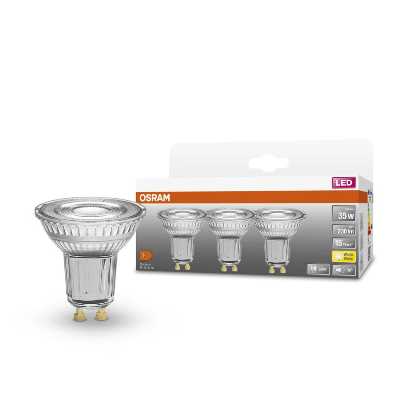 OSRAM LED Riflettore Lampada LED STAR PAR16 2.6W 827 GU10, 230 lm, 2700 K, Bianco caldo, Confezione da 3