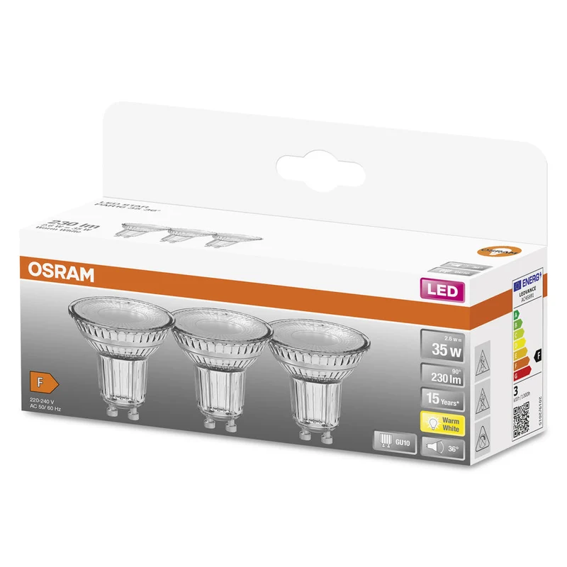OSRAM LED Riflettore Lampada LED STAR PAR16 2.6W 827 GU10, 230 lm, 2700 K, Bianco caldo, Confezione da 3
