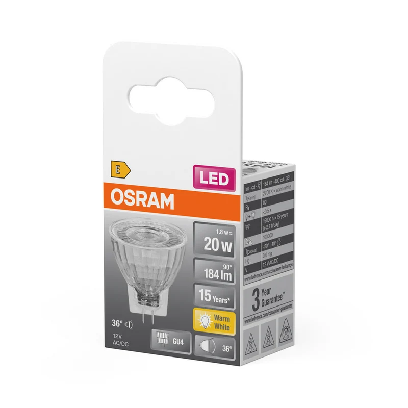 OSRAM LED Riflettore Lampada LED STAR MR11 12 V 1.8W 827 GU4, 184 lm, 2700 K, Bianco caldo