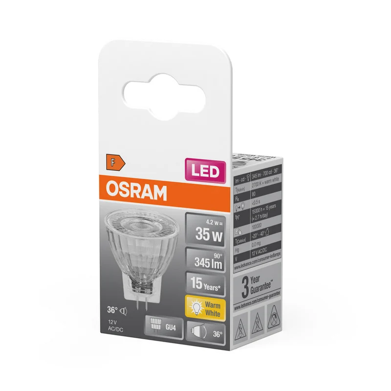 OSRAM LED Riflettore Lampada LED STAR MR11 12 V 4.2W 827 GU4, 345 lm, 2700 K, Bianco Caldo