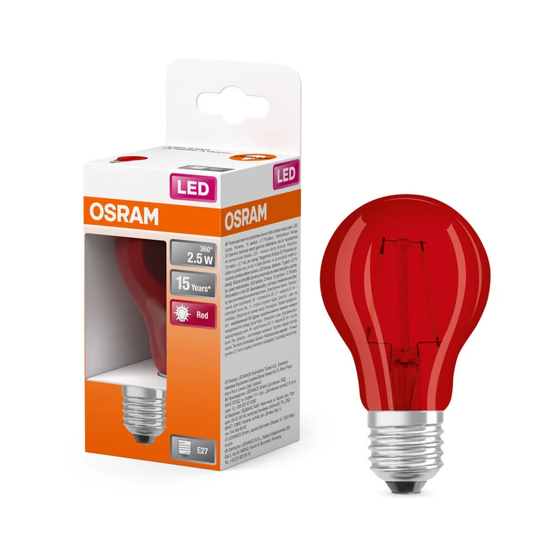 OSRAM LED Lampada LED STAR DÉCOR CLASSIC A 2.5W 510 Rossa E27, 45 lm, 1000 K, Rosso