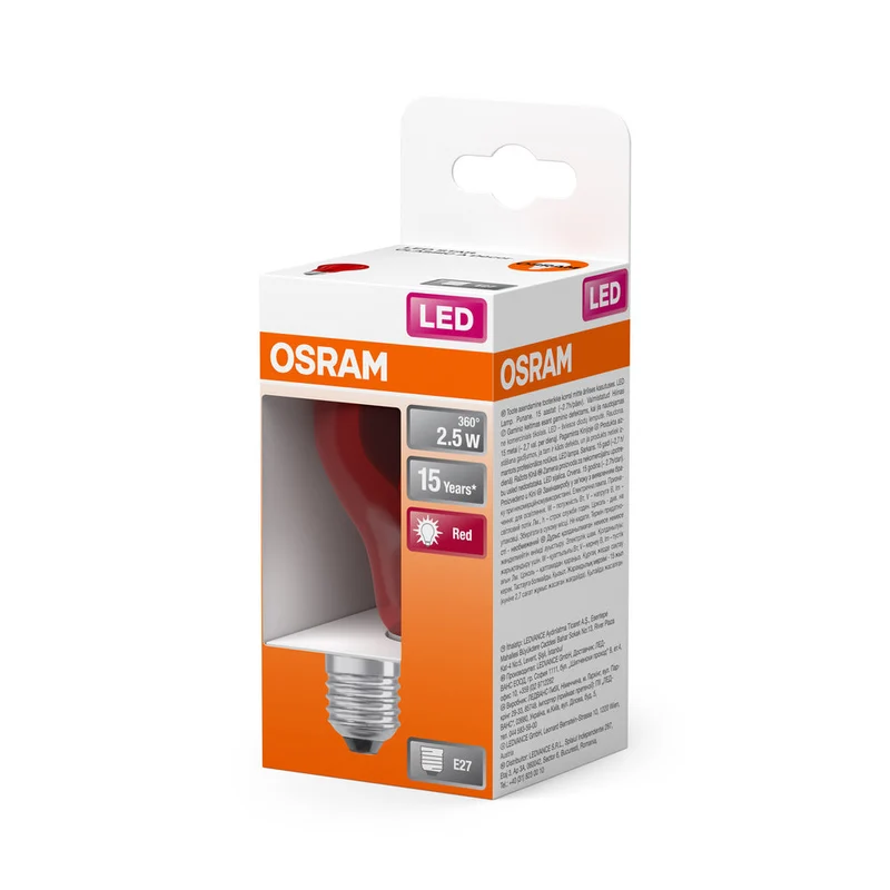 OSRAM LED Lampada LED STAR DÉCOR CLASSIC A 2.5W 510 Rossa E27, 45 lm, 1000 K, Rosso