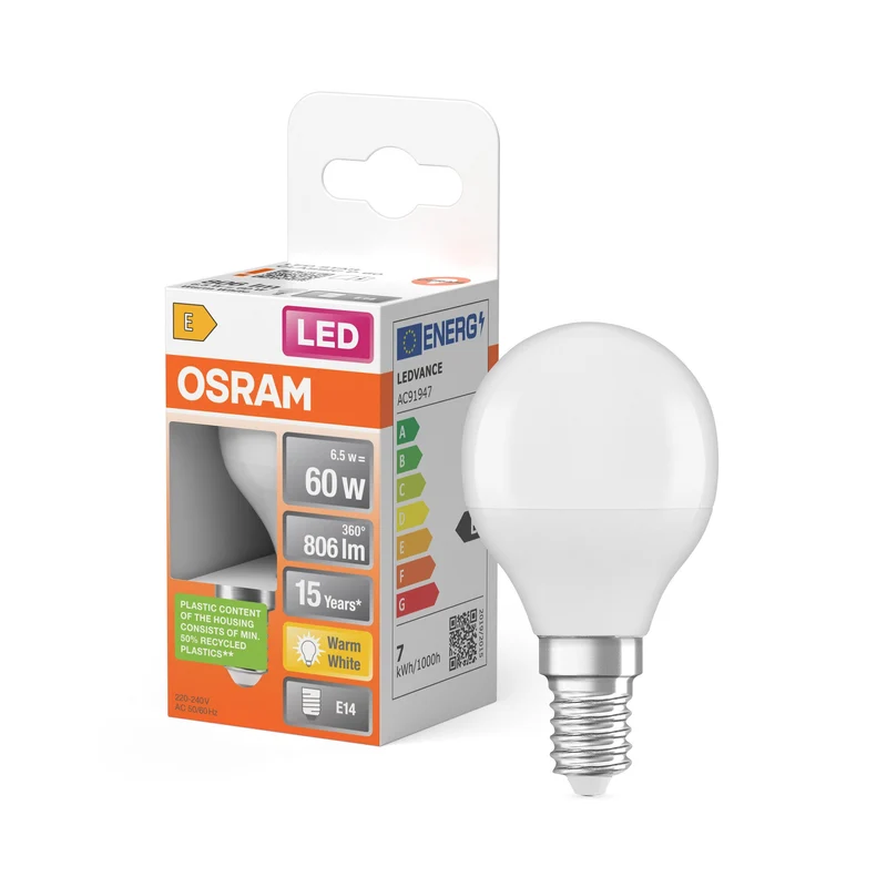 OSRAM LED Lampada LED STAR CLASSIC P 6.5W 827 Opalina E14, 806 lm, 2700 K, Bianco caldo