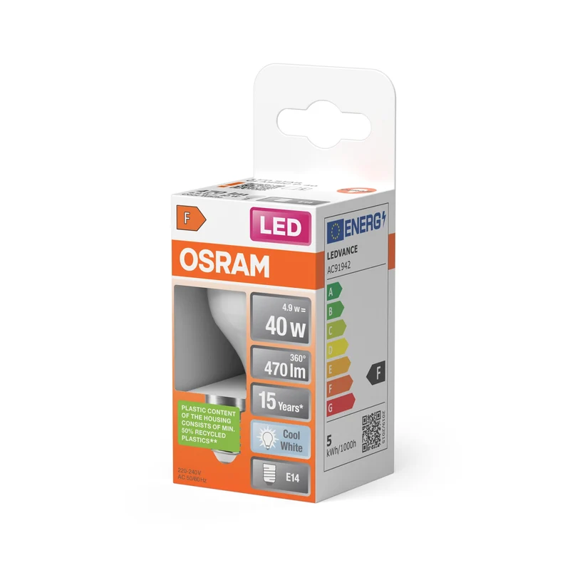 OSRAM LED Lampada LED STAR CLASSIC P 4.9W 840 Opalina E14, 470 lm, 4000 K, Bianco Freddo