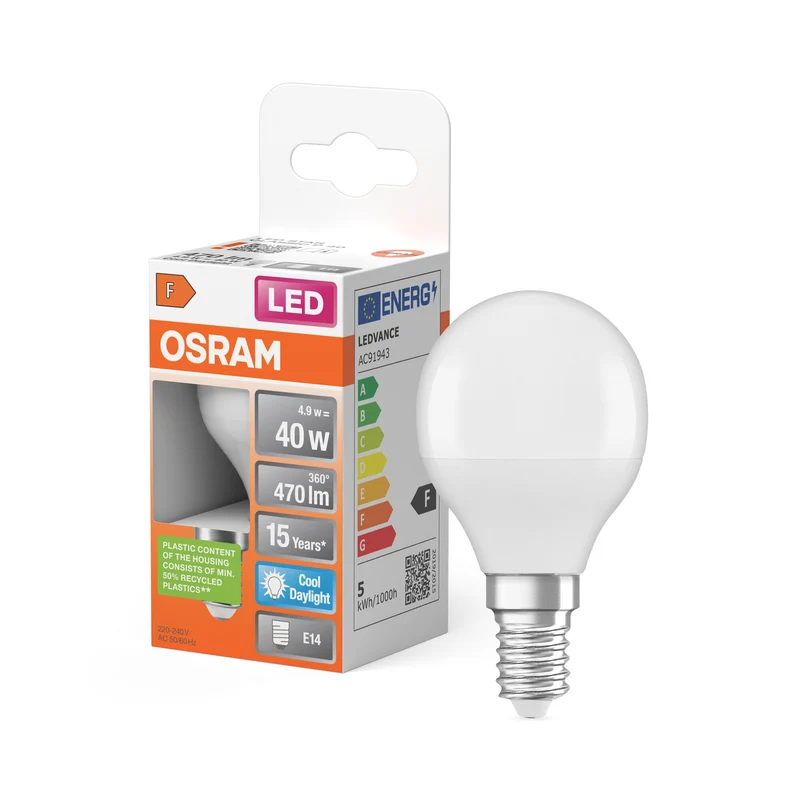 OSRAM LED Lampada LED STAR CLASSIC P 4.9W 865 Satinata E14, 470 lm, 6500 K, Luce diurna fredda