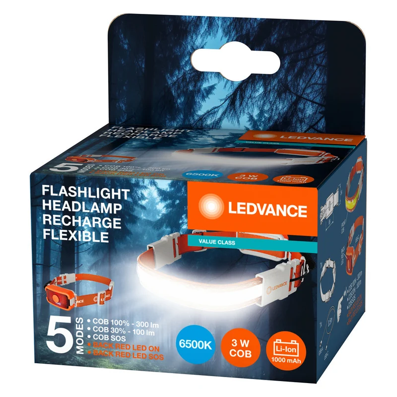 LEDANCE COB LIGHT Torcia frontale, 6500K, Bianco freddo, 300lm, 300 lm, 6500 K, Bianco freddo