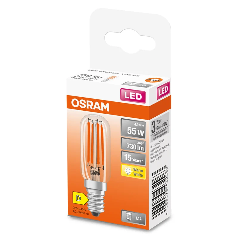 OSRAM LED Lampada LED SPECIAL T26 4.9W 827 Chiara E14, 730 lm, 2700 K, Bianco caldo