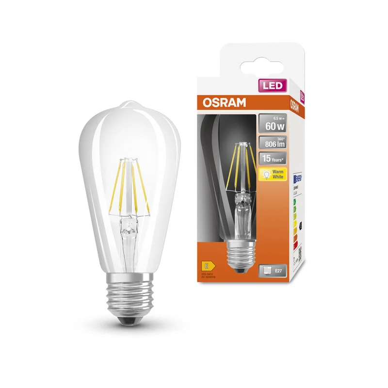 OSRAM LED Lampada LED Retrofit CLASSIC ST 6.5W 827 Chiara E27, 806 lm, 2700 K, Bianco caldo