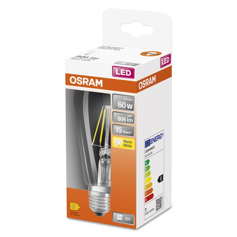 OSRAM LED Lampada LED Retrofit CLASSIC ST 6.5W 827 Chiara E27, 806 lm, 2700 K, Bianco caldo