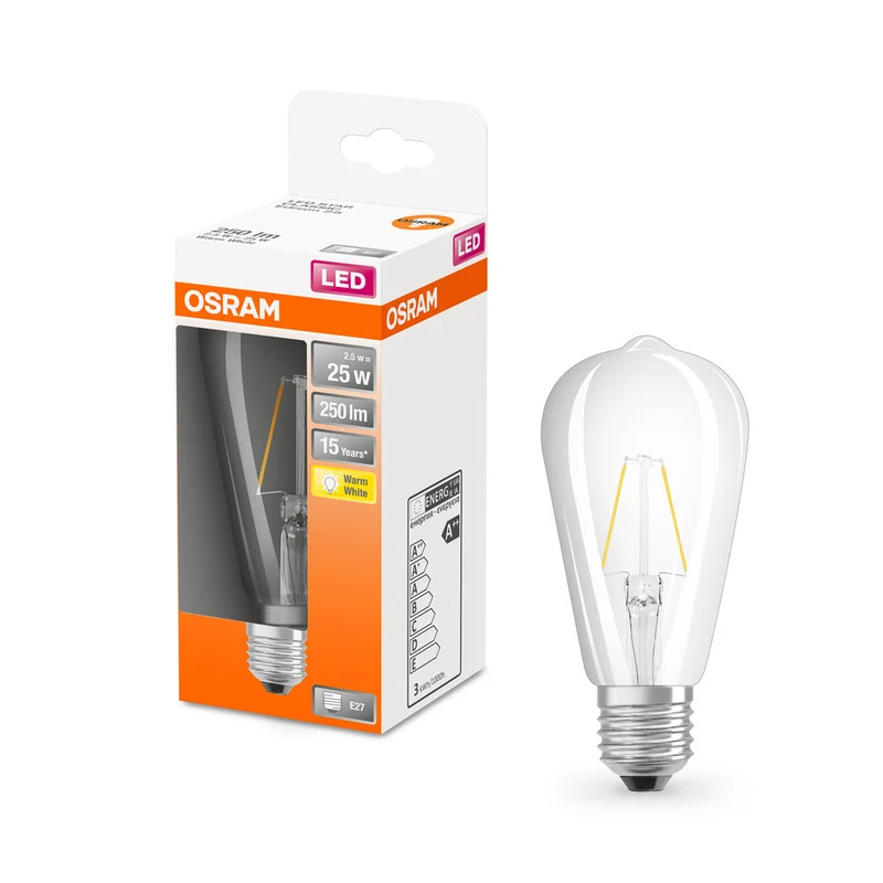 OSRAM LED Lampada LED Retrofit CLASSIC ST 2.5W 827 Chiara E27, 250 lm, 2700 K, Bianco caldo