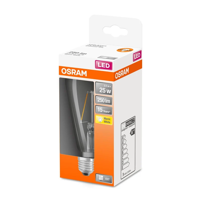 OSRAM LED Lampada LED Retrofit CLASSIC ST 2.5W 827 Chiara E27, 250 lm, 2700 K, Bianco caldo