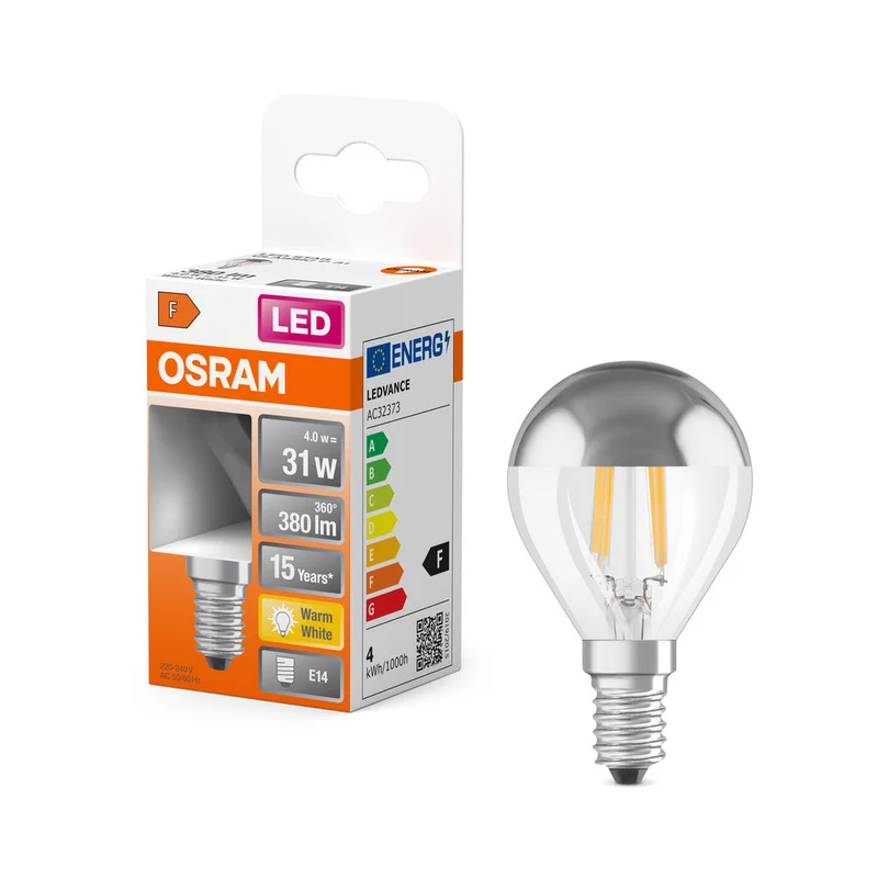 OSRAM LED Lampada LED Retrofit CLASSIC P Mirror 4W 827 Silver E14, 350 lm, 2700 K, Warmweiß