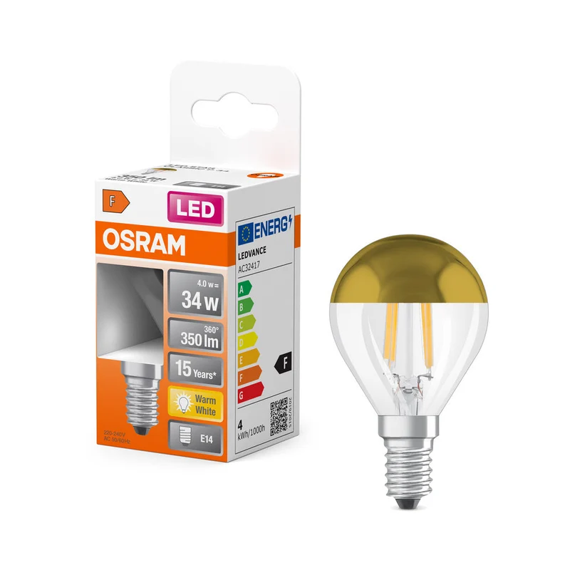 OSRAM LED Lampada LED Retrofit CLASSIC P Mirror 4W 827 Chiara E14, 380 lm, 2700 K, Warmweiß