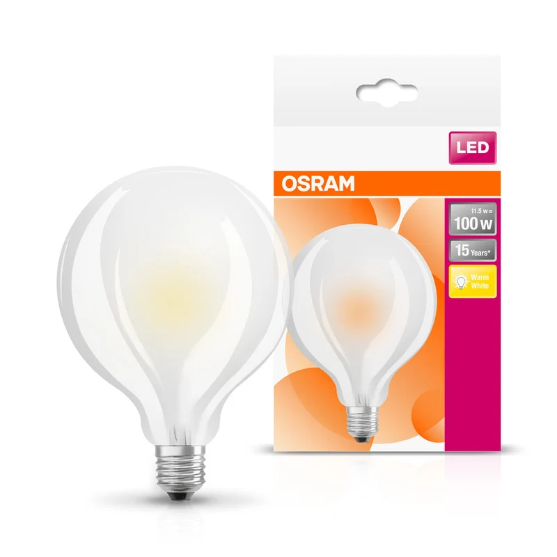 OSRAM LED Lampada LED Retrofit CLASSIC GLOBE95 11W 827 Satinata E27, 1521 lm, 2700 K, Bianco caldo