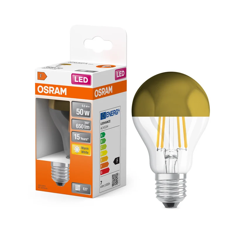 OSRAM LED Lampada LED Retrofit CLASSIC A Mirror 6.5W 827 Chiara E27, 650 lm, 2700 K, Warmweiß