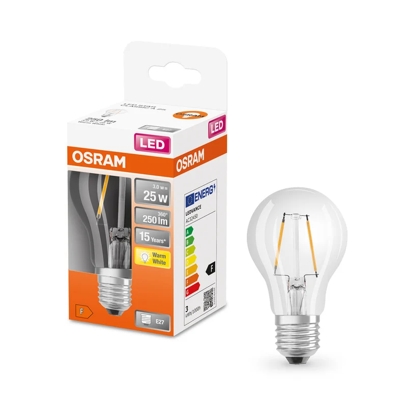 OSRAM LED Lampada LED Retrofit CLASSIC A 2.5W 827 Chiara E27, 250 lm, 2700 K, Bianco caldo