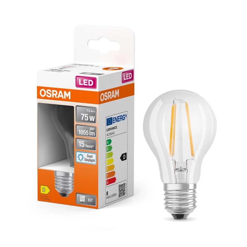 OSRAM LED Lampada LED Retrofit CLASSIC A 6.5W 865 Chiara E27, 806 lm, 6500 K, Luce diurna fredda