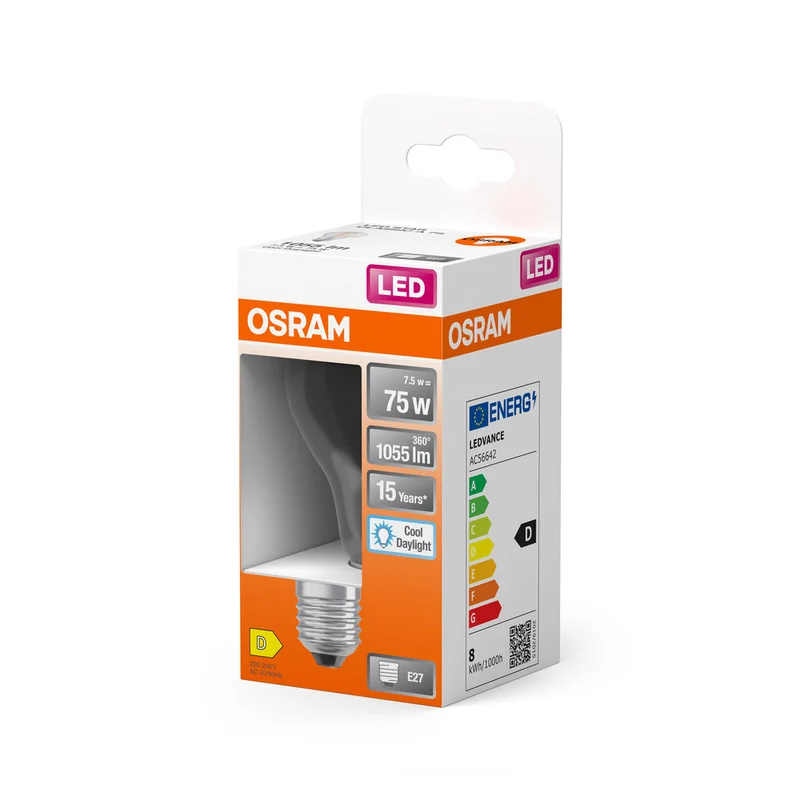 OSRAM LED Lampada LED Retrofit CLASSIC A 6.5W 865 Chiara E27, 806 lm, 6500 K, Luce diurna fredda