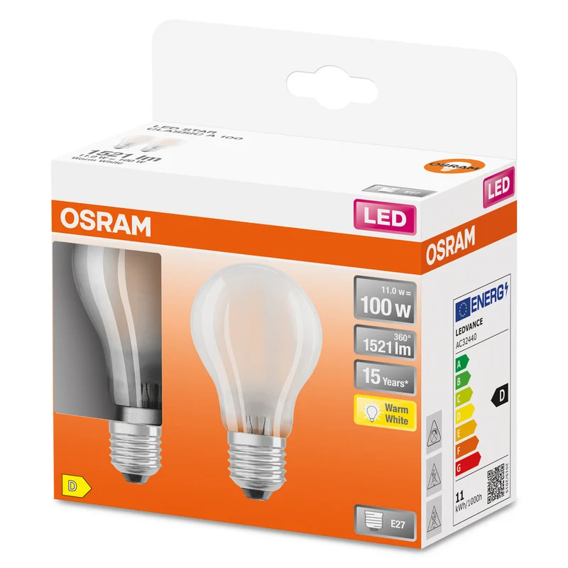 OSRAM LED Lampada LED Retrofit CLASSIC A 11W 827 Satinata E27, 1521 lm, 2700 K, Bianco caldo