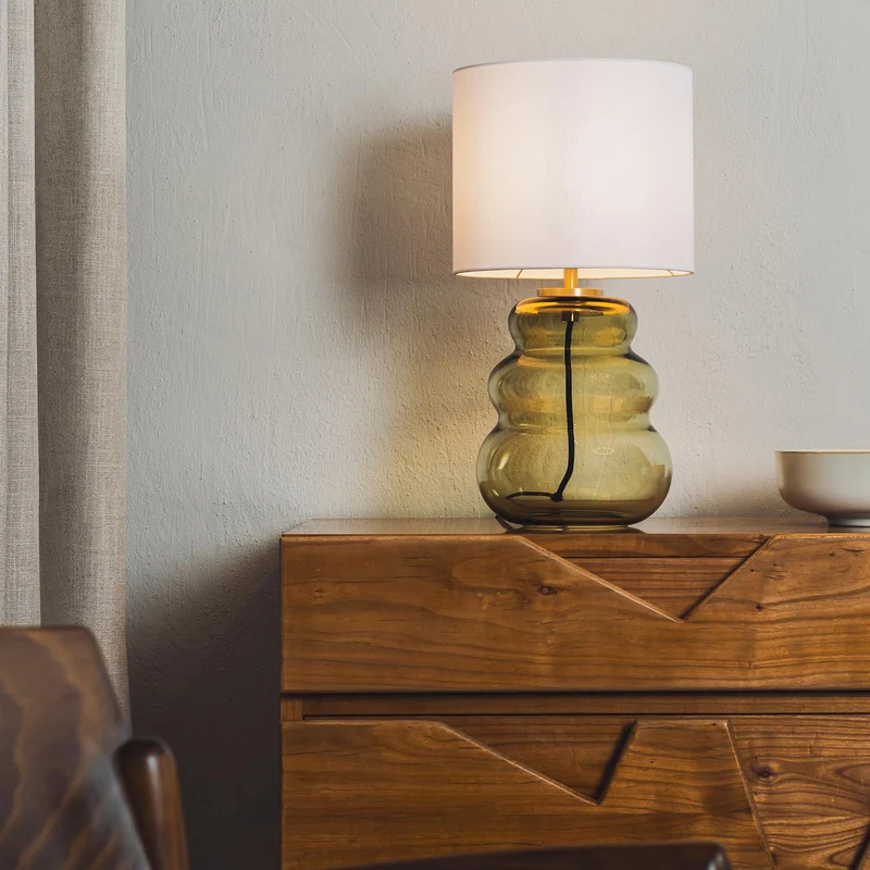 VIGRA - Lampe à poser en verre soufflé et textile, style scandinave