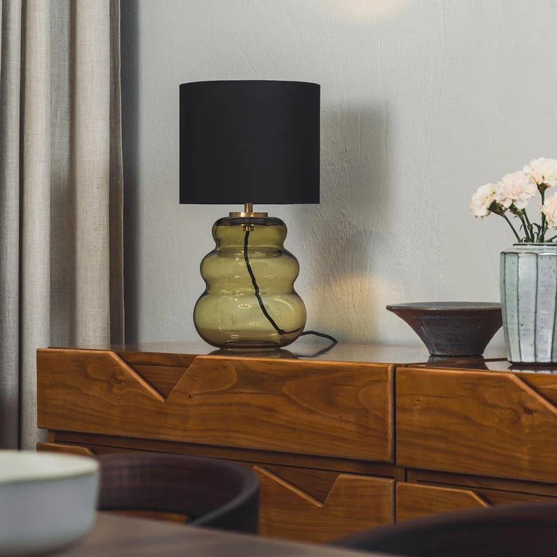 VIGRA - Lampe à poser en verre soufflé et textile, style scandinave