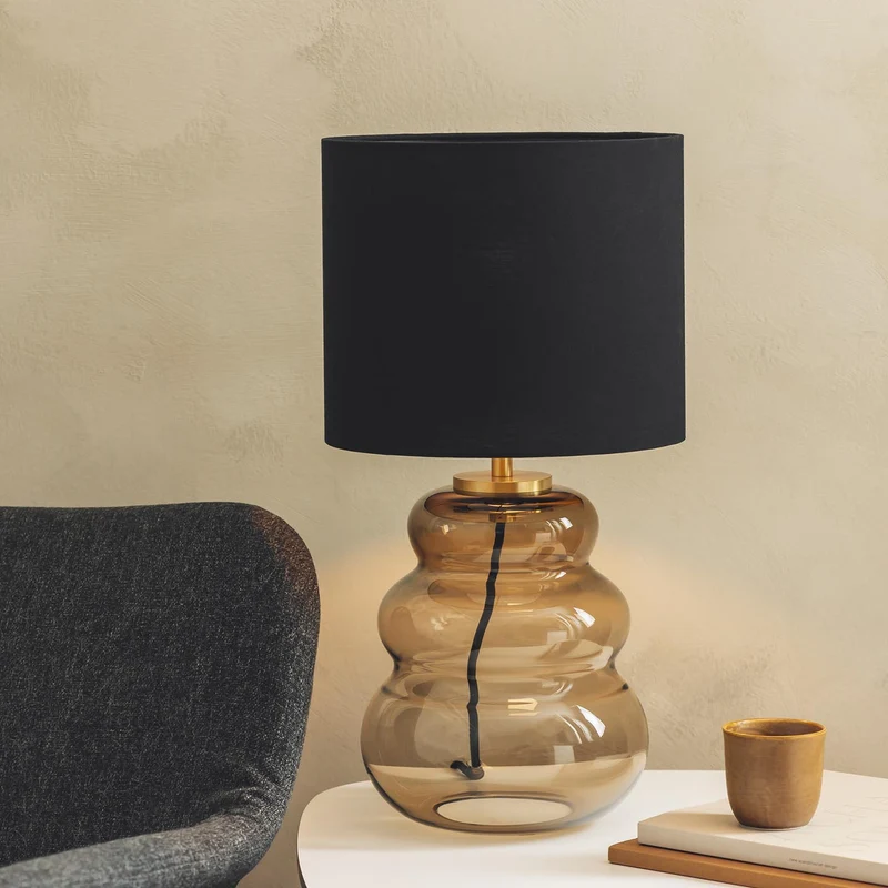VIGRA - Lampe à poser en verre soufflé et textile, style scandinave