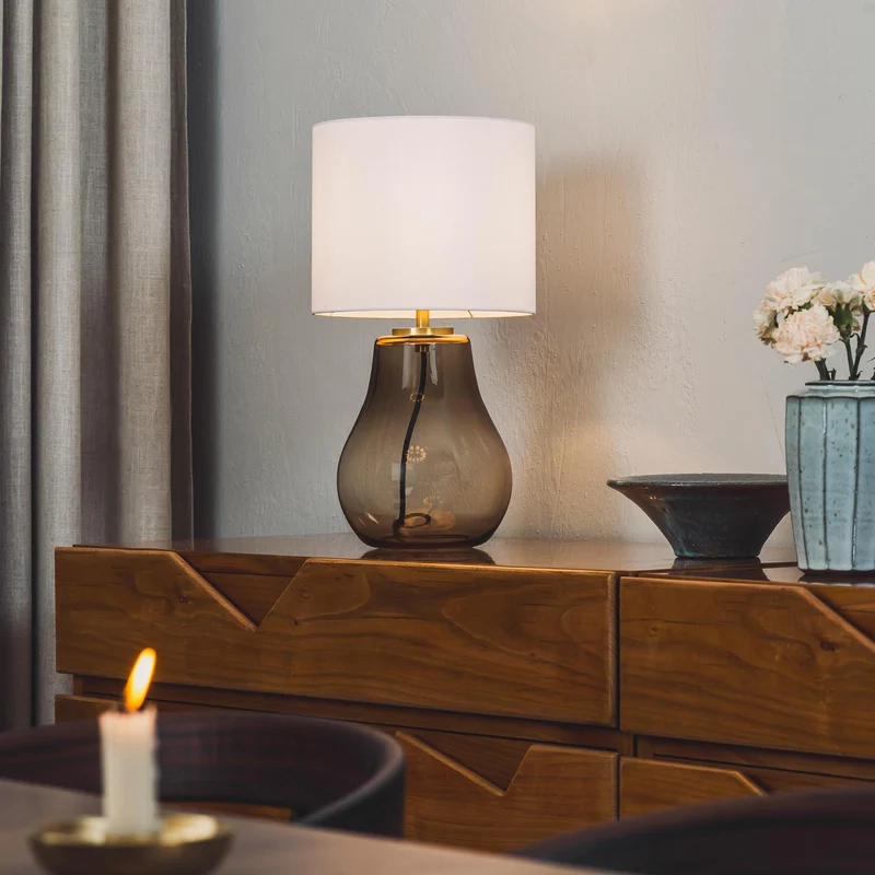 HITRA - Lampe à poser en verre soufflé et textile, style scandinave